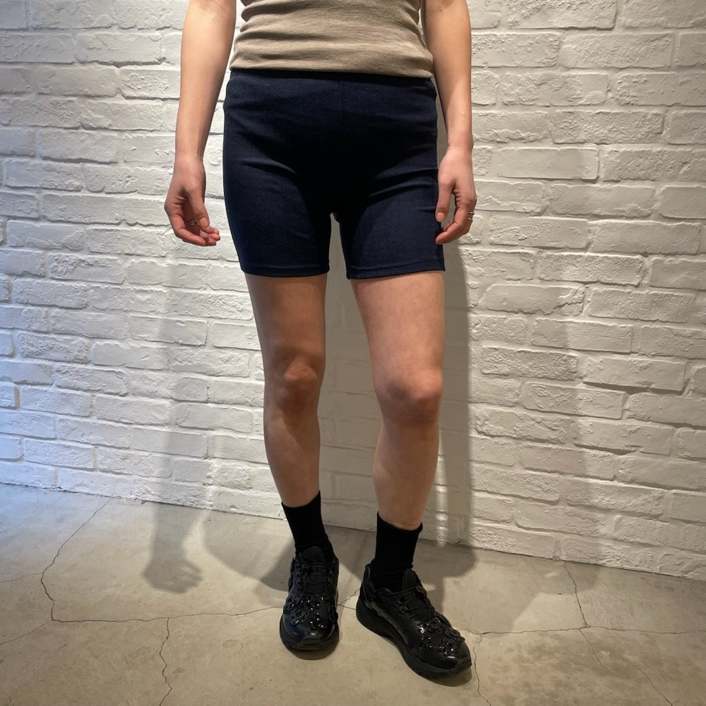 Joha ウール・シルク ショートレギンス リブ(ネイビー)