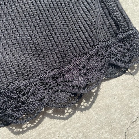 Joha ウール・シルク ハーフレギンス リブ レース(ブラック)