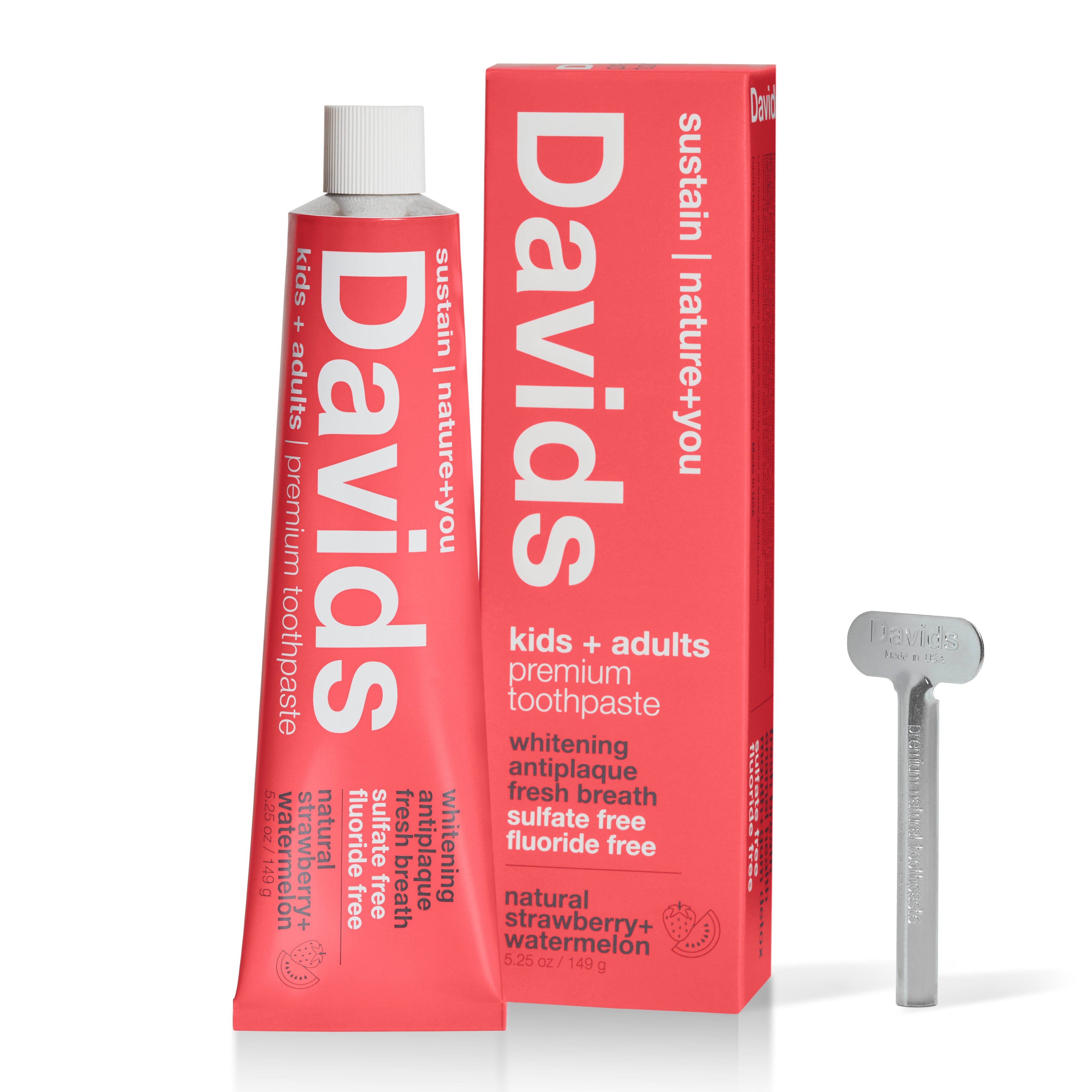 ナチュラル Davids ホワイトニング 歯磨き粉 ストロベリースイカ キシリトール フッ素不使用 研磨剤不使用 商品&外箱イメージ