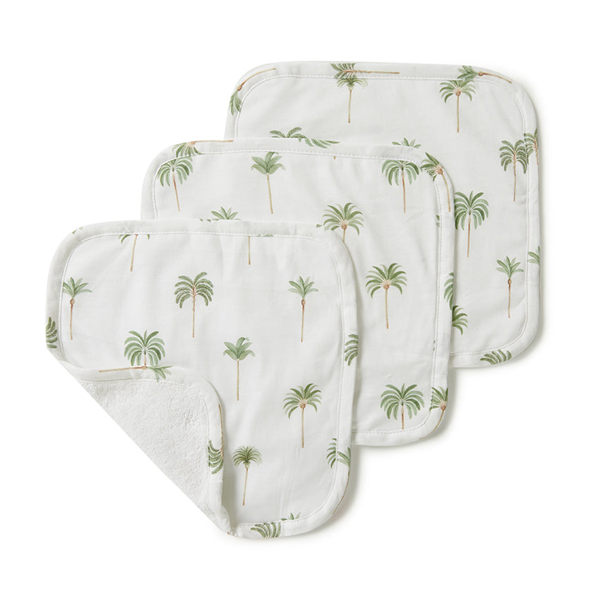 Snuggle Hunny Kids オーガニックウォッシュクロス 3P（Green Palm）