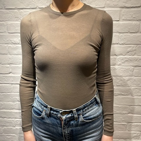 【期間限定11/21-12/14】Souple Luz コットンカシミヤリブ タイトクルーネックTシャツ オリーブドラブ