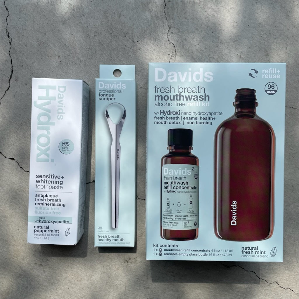 ナチュラル Davids 口臭ケアセット 歯磨き粉 舌クリーナー タングスクレーパー マウスウォッシュ セットイメージ