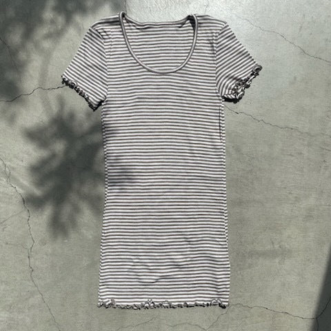Joha ウール・シルク Ｔシャツ（ボーダーサンド）