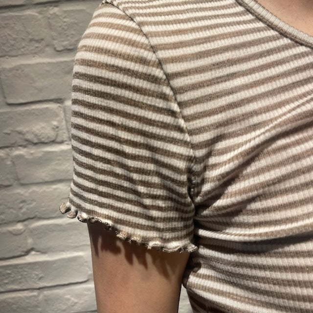 ナチュラル ヨハ メリノウール レディースインナー ウールシルク ボーダー 半袖  Tシャツ メロウフリル 袖口アップ