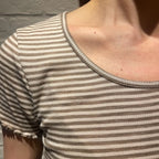 ナチュラル ヨハ メリノウール レディースインナー ウールシルク ボーダー 半袖  Tシャツ メロウフリル 襟元アップ