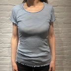 ナチュラル ヨハ メリノウール レディースインナー ウールシルク ボーダー 半袖  Tシャツ メロウフリル 着用イメージ正面