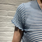 ナチュラル ヨハ メリノウール レディースインナー ウールシルク ボーダー 半袖  Tシャツ メロウフリル 袖口アップ