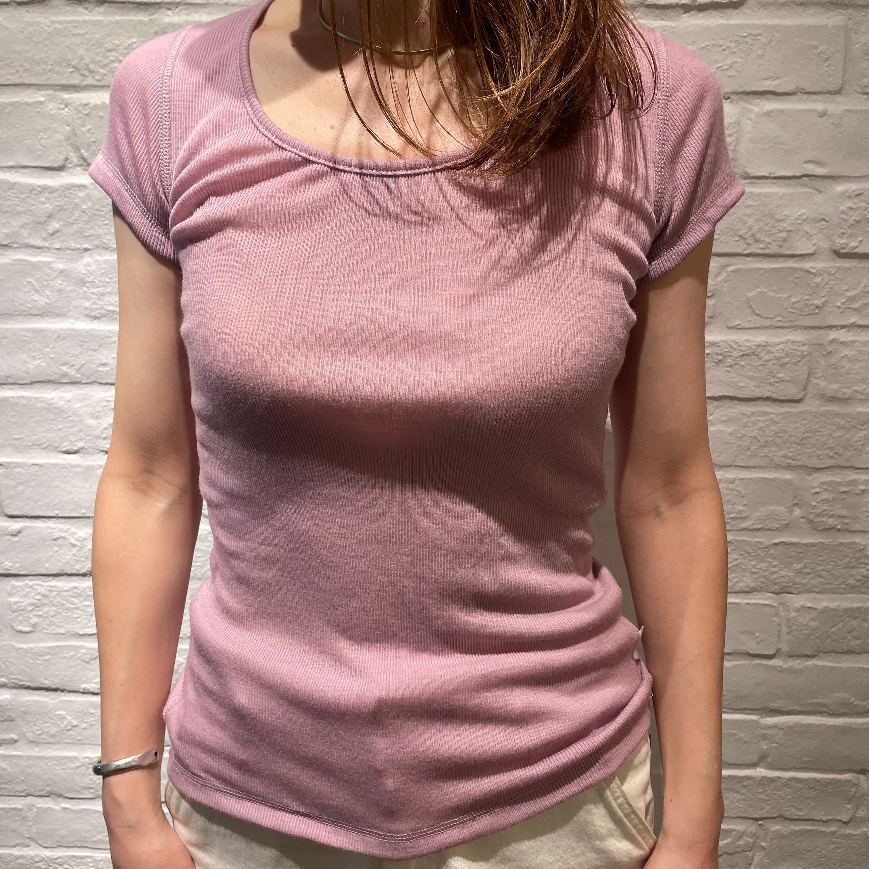 ナチュラル ヨハ メリノウール Tシャツ ベリー 吸湿発熱性 着心地が良い リブ 着画正面