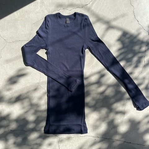 Souple Luz コットンカシミヤリブ タイトクルーネックTシャツ ミッドナイトネイビー