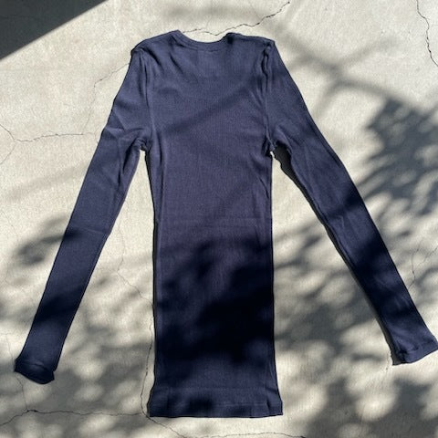 Souple Luz コットンカシミヤリブ タイトクルーネックTシャツ ミッドナイトネイビー