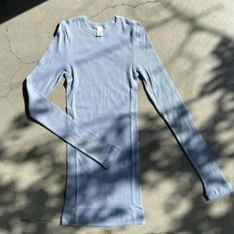 Souple Luz コットンカシミヤリブ タイトクルーネックTシャツ クラウディブルー
