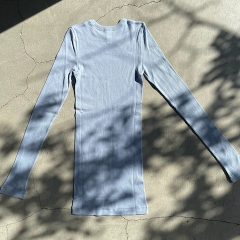 Souple Luz コットンカシミヤリブ タイトクルーネックTシャツ クラウディブルー