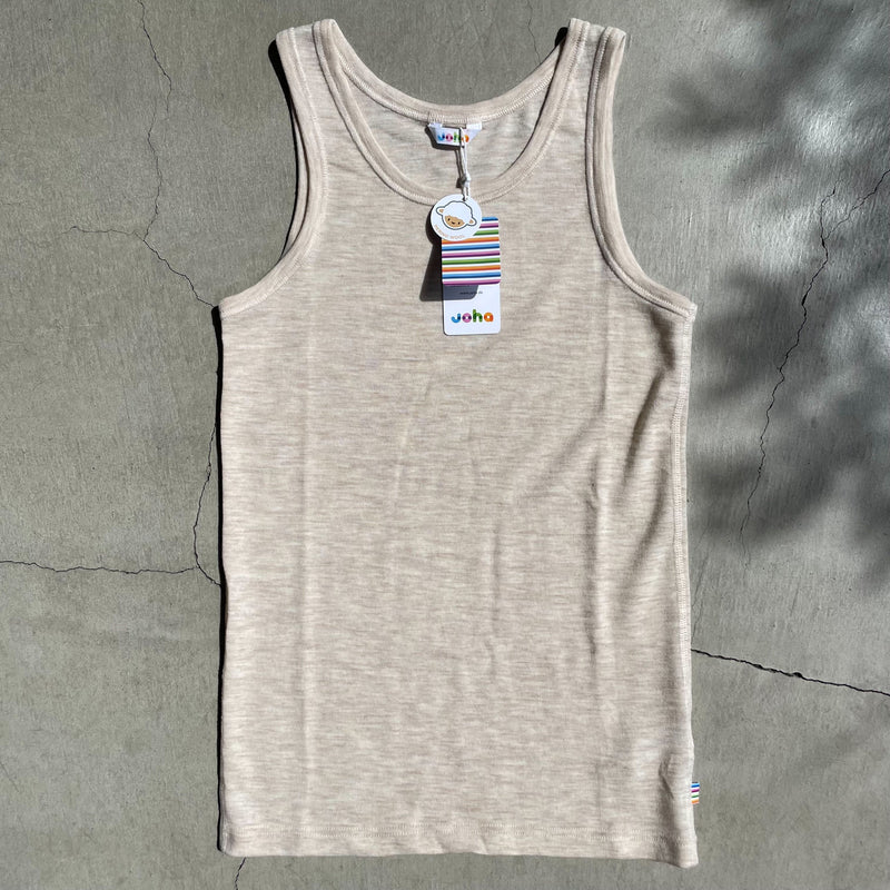 ナチュラル ヨハ メリノウール ノースリーブ タンクトップ アイボリー レディース キッズ インナーウェア 平置き正面