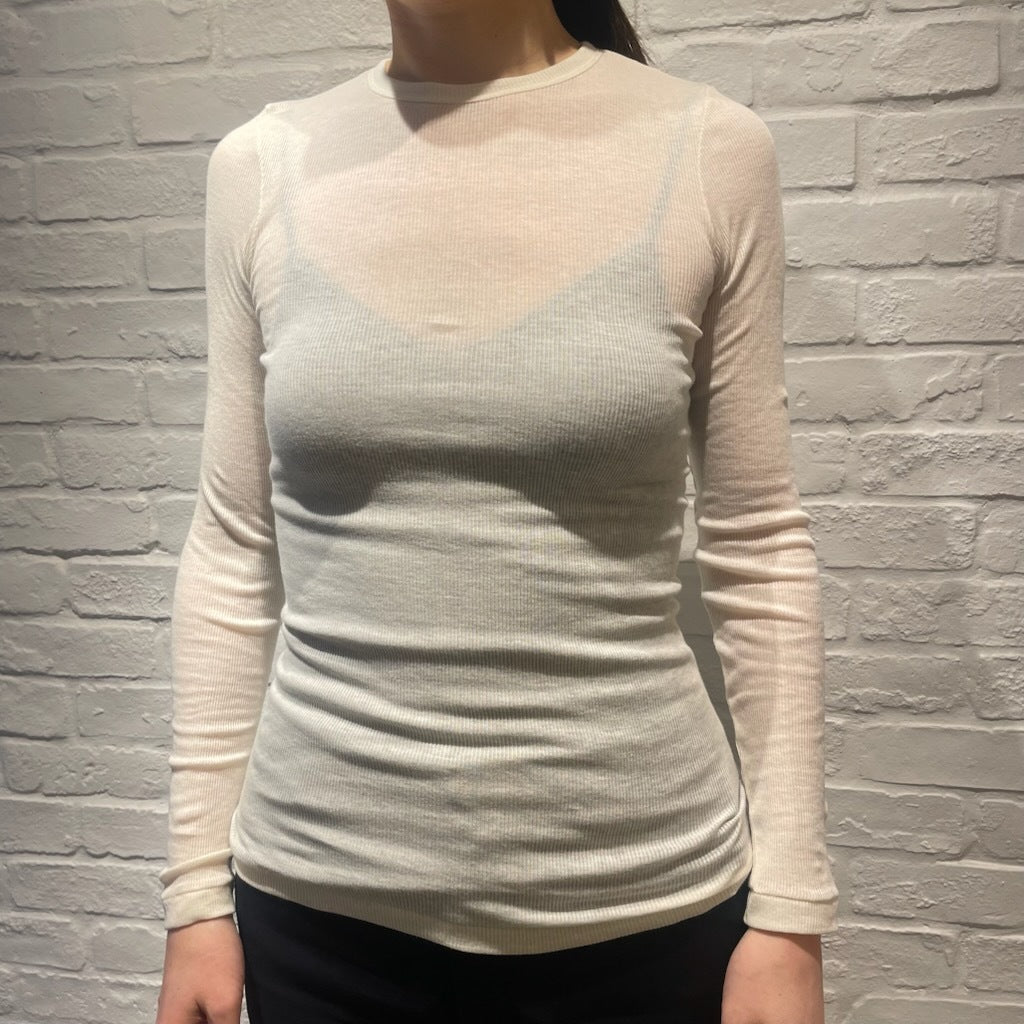 Souple Luz コットンカシミヤリブ タイトクルーネックTシャツ バニラ