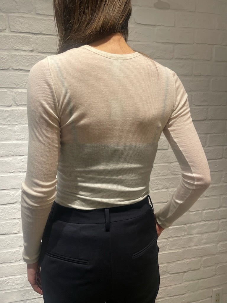 Souple Luz コットンカシミヤリブ タイトクルーネックTシャツ バニラ