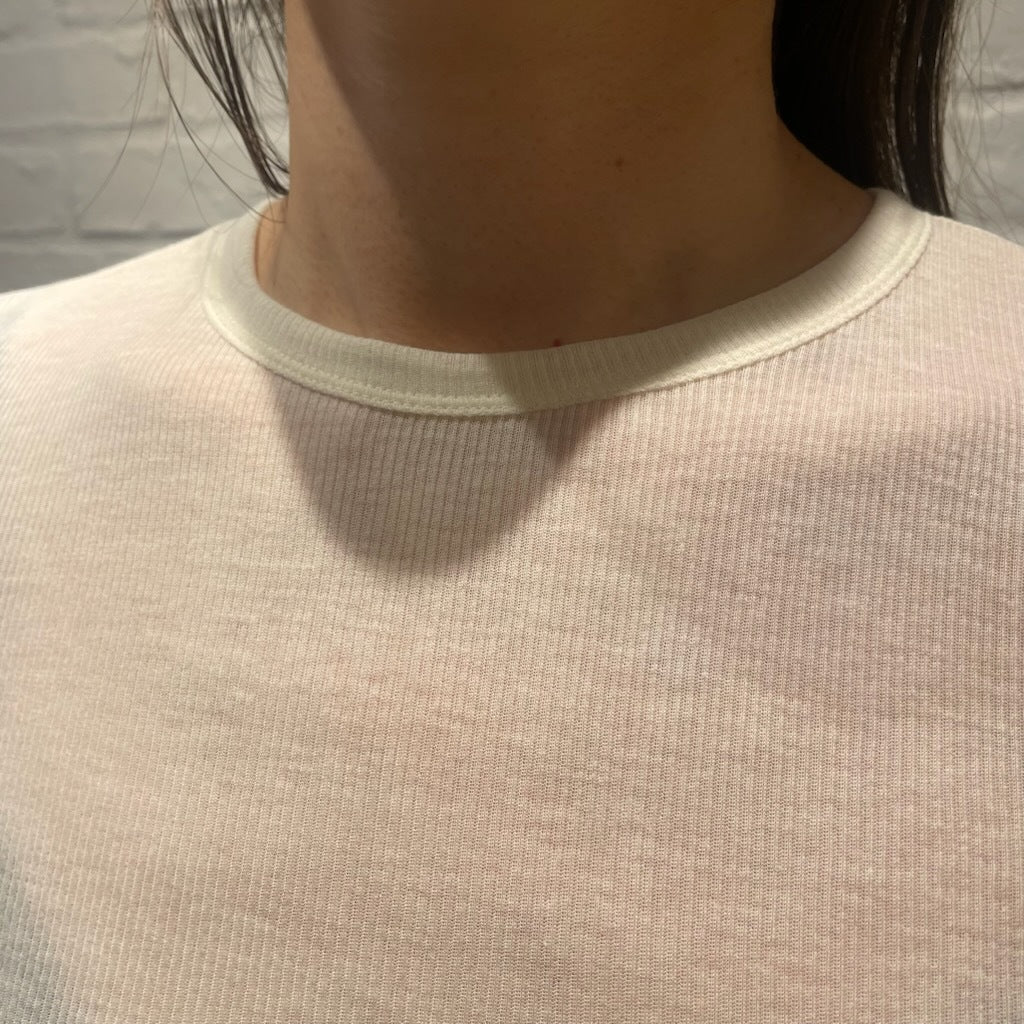 Souple Luz コットンカシミヤリブ タイトクルーネックTシャツ バニラ
