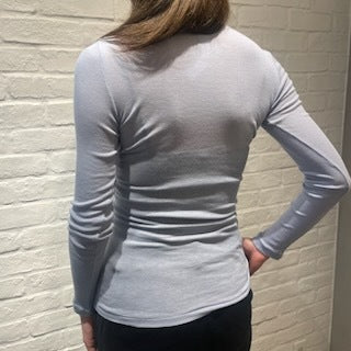 Souple Luz コットンカシミヤリブ タイトクルーネックTシャツ クラウディブルー