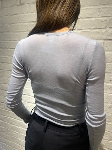 Souple Luz コットンカシミヤリブ タイトクルーネックTシャツ クラウディブルー