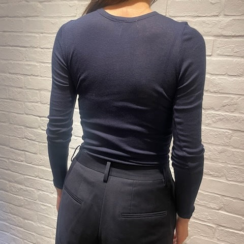 Souple Luz コットンカシミヤリブ タイトクルーネックTシャツ ミッドナイトネイビー