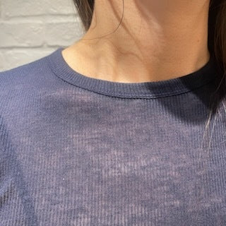 Souple Luz コットンカシミヤリブ タイトクルーネックTシャツ ミッドナイトネイビー