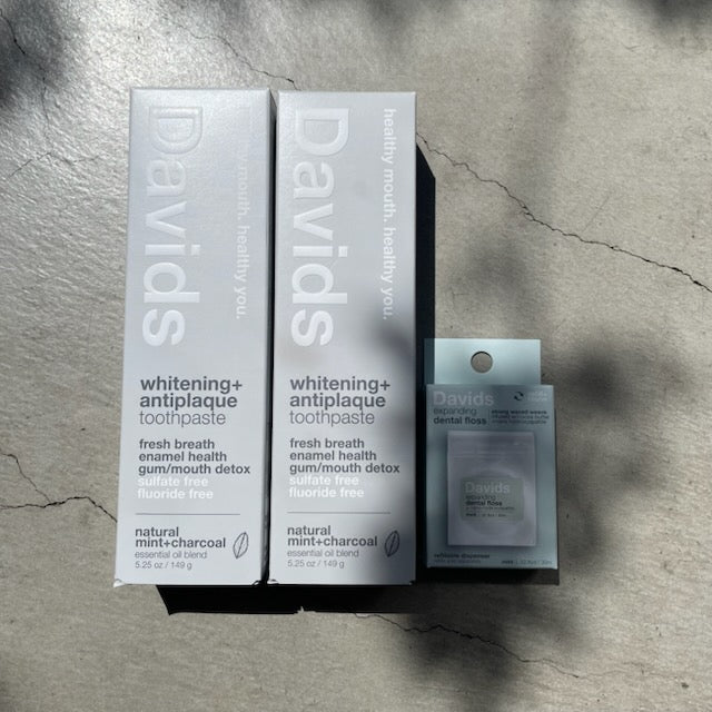 【10%OFF】Davids 歯磨き2本＆フロスセット (チャコール)